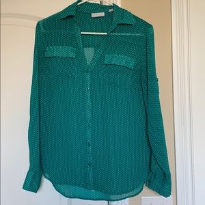 Teal polka dot blouse